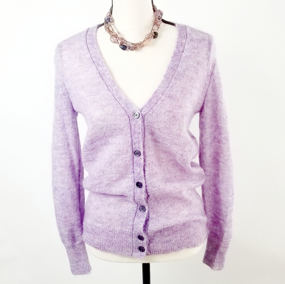 J.Crew Lilac Mohair Blend V Neck Cardigan XS EUC - Picture 4 of 13